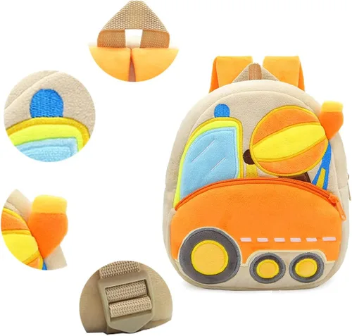 Miniatura 5 de NICE CHOICE Camión de peluche para niños pequeños, excavadora, mezcladora de excavadora, mochila para niños y niñas