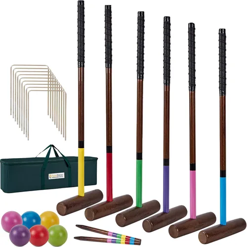SpexDarxs Juego de croquet para seis jugadores, juego de croquetas de 35 pulgadas con mazos de madera de primera calidad, bolas de colores,