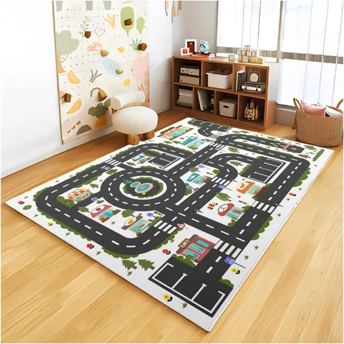 Miniatura 13 de Alfombra Analógica ABC para Niños, Alfombra de Juego para Cuarto de Juegos, Alfombra de Juego de Autos, Alfombra de Carreteras de Vida Urbana
