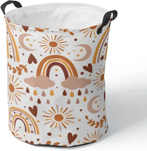 Miniatura 10 de Cesta de baño redonda de mediados de siglo, estilo bohemio, plegable, con asas, moderna, abstracta, con asas, impermeable, independiente