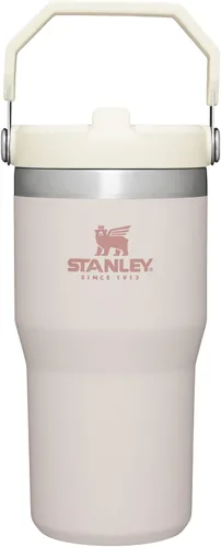Stanley IceFlow - Vaso con pajilla abatible con asa, de 20 onzas, tapa giratoria y popote abatible, botella de agua resistente a fugas, acero Cuarzo