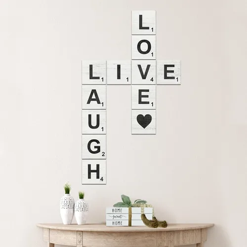 Miniatura 2 de TenXVI Designs Live, Laugh, Love - Azulejos de crucigrama rústicos grandes para decoración de pared, letras cuadradas decorativas grandes de madera