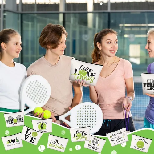 Miniatura 6 de Pinkunn 9 piezas de regalos de tenis para mujeres, bolsa de maquillaje de tenis, bolsa de accesorios de tenis, bolsa de viaje con cremallera