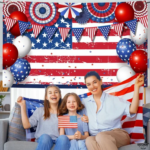 Miniatura 8 de KatchOn, Decoraciones del 4 de julio, pancarta XtraLarge de Estados Unidos, 72 x 44 pulgadas, telón de fondo de bandera estadounidense