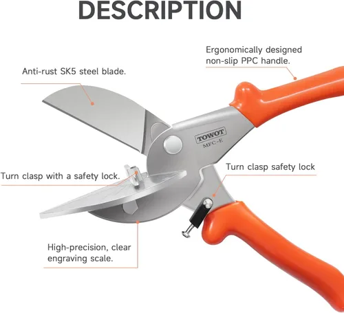 Miniatura 3 de TOWOT Tijera de corte de inglete multiángulo afilada, ajustable de 45 a 135 grados con bloqueo de seguridad, herramientas de mano para cortar