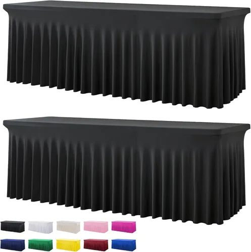 Miniatura 55 de Paquete de 2 manteles de spandex para mesas rectangulares de 8 pies, mantel elástico rosa de 8 pies, manteles ajustados, falda de mesa para fiestas