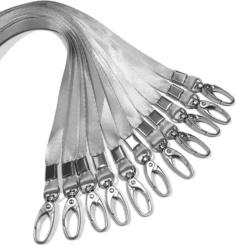 50 cordones grises plateados para insignias de identificación, cordón de nailon a granel, gancho giratorio para insignias de identificación de