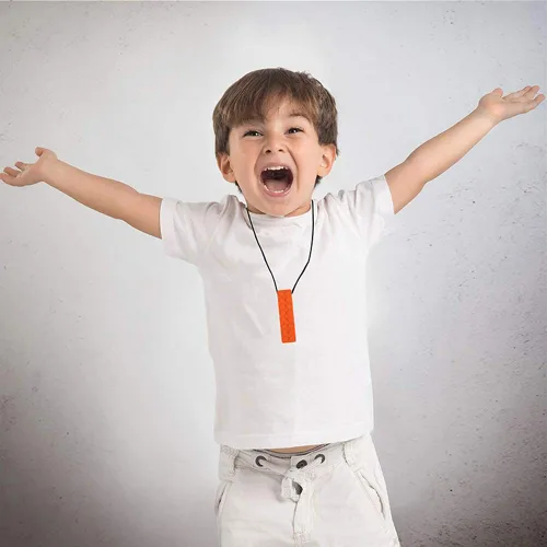 Miniatura 7 de Collares masticables para niños sensoriales, paquete de 5 juguetes sensoriales de silicona para masticar, collar masticable multiestilo, ayuda