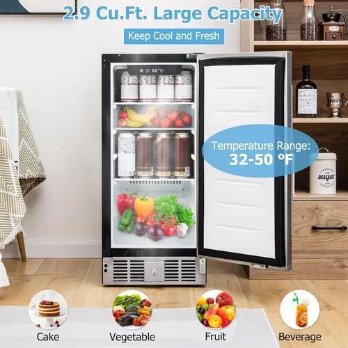Miniatura 2 de KOTEK Refrigerador de bebidas para 115 latas, de 32 a 50 ℉, enfriador de bebidas independiente bajo mostrador con puerta de acero inoxidable