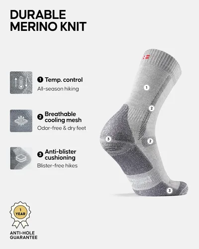 Miniatura 2 de DANISH ENDURANCE Calcetines de senderismo de lana merina, acolchados, para hombres, mujeres y niños