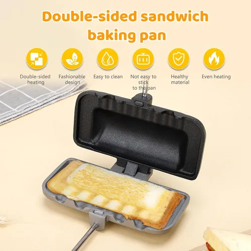 Miniatura 3 de Tefola Sartén de doble cara, sartén para hornear sándwich, sartén de aluminio con tapa abatible, sartén antiadherente de doble cara para panqueques