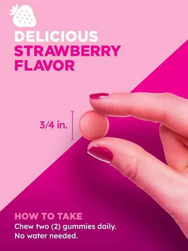 Miniatura 3 de Gomitas de uñas para la piel del cabello, 60 unidades, colágeno grande, vitaminas sin OMG y sin gluten para mujeres, sabor a fresa, de Pink