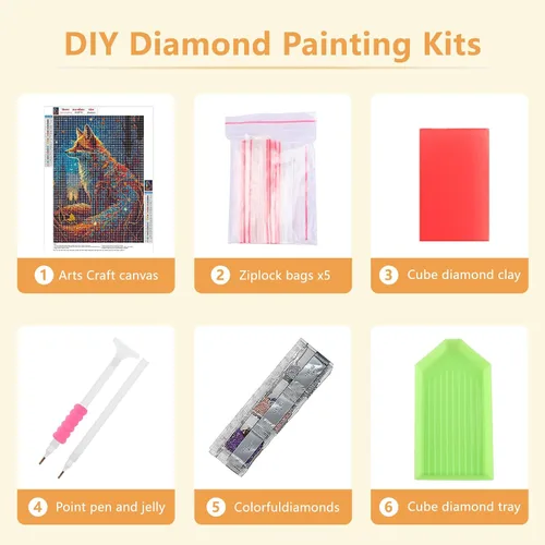 Miniatura 6 de SENQAO Kits de pintura de diamantes de zorro para adultos animales, kits de arte de diamante de zorro para adultos principiantes, taladro completo