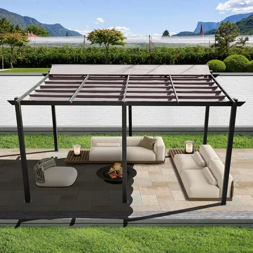 Miniatura 10 de Domi - Pérgola retráctil para exteriores de 10 x 13 pies, moderna pérgola de enrejado de uva con toldo para sombra, refugio de aluminio para patio