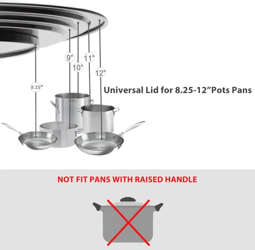 Miniatura 2 de Tapa universal para ollas y sartenes, talla única para ollas de 8.25 a 12 pulgadas, sartenes y sartenes woks, tapa de repuesto con mango de silicona