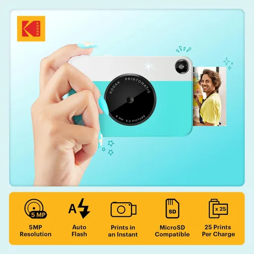 Miniatura 2 de KODAK Printomatic - Cámara digital de impresión instantánea a todo color de 5 MP, fotos coloridas en papel fotográfico con respaldo adhesivo Zink