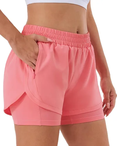 Miniatura 11 de Stelle Pantalones cortos de correr 2 en 1 para mujer, pantalones cortos deportivos de cintura alta, pantalones cortos de entrenamiento con forro