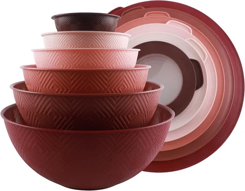 Miniatura 34 de COOK WITH COLOR - Tazones para mezclar anidables, juego de 12 tazones de plástico con tapas, aptos para microondas (menta degradada)