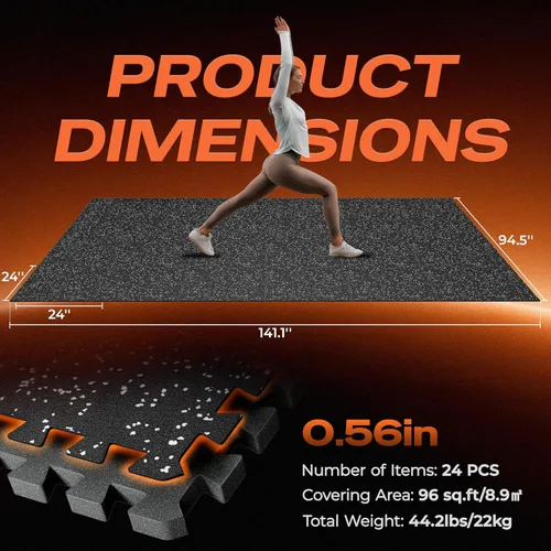 Miniatura 7 de SUPERJARE 6 alfombrillas de goma de 0.56 pulgadas de grosor, 24 pies cuadrados, alfombrillas de espuma EVA de alta densidad con parte superior