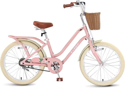 Miniatura 9 de Bicicleta de 20 pulgadas para niñas con canasta, bicicleta para niños de 7 a 12 años, bicicleta de crucero de playa verde y rosa para niñas, frenos