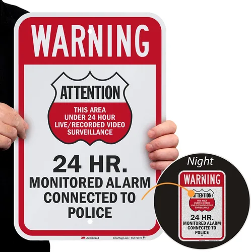 Miniatura 2 de SmartSign Letrero de metal con texto en inglés "Warning Area Under Live/Recorded Surveillance, Alarm Connected to Police", aluminio de 63 mil