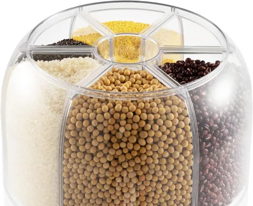 Miniatura 4 de Dispensador de granos de 360° de 6 rejillas, contenedor de almacenamiento giratorio de arroz, dispensador de alimentos secos de 13 libras