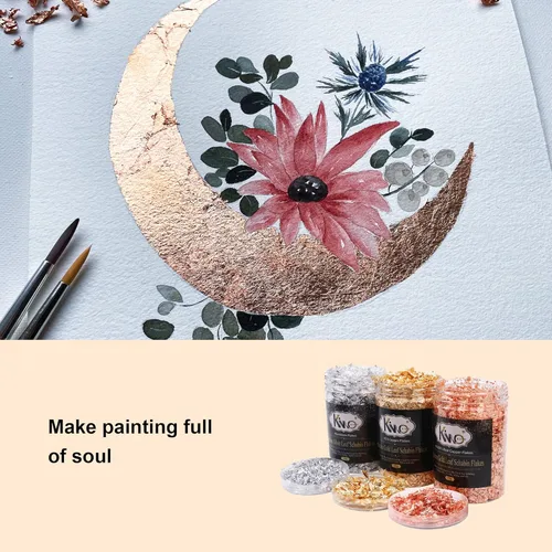 Miniatura 7 de KINNO - Escamas doradas color 2.5 imitación oro, plata, color 0 cobre real, 3 botellas de láminas metálicas para pintar artes y manualidades, arte