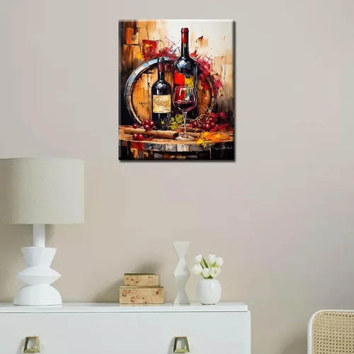 Miniatura 4 de Pintura de barril de madera por números para adultos y niños, pintura de vino tinto y cereza por números sobre lienzo, botella de vino/vidrio, fácil