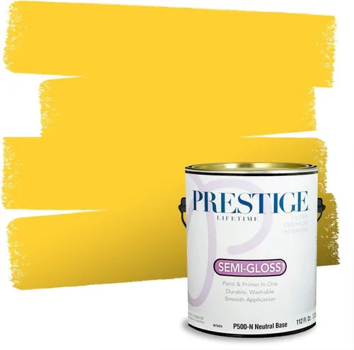 Miniatura 255 de PRESTIGE Pinturas Pintura Exterior e Imprimación En Uno, 1 Galón, Satinado, Pareja Comparable de Benjamin Moore* Amarillo* 320BM-PCM