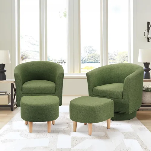 Miniatura 13 de DAZONE Silla giratoria con otomana, modernas sillas de barril de 360° para sala de estar, dormitorio, cómoda silla de lectura tapizada para bañera