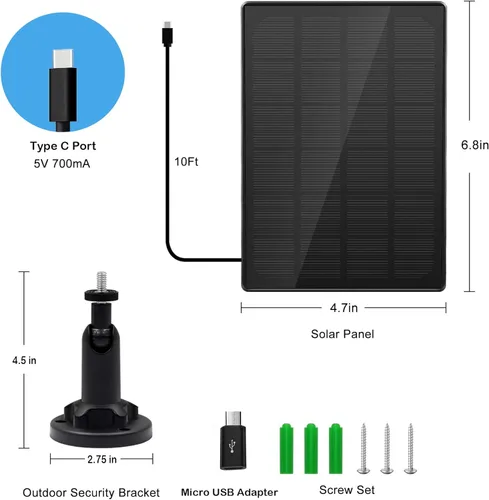 Miniatura 6 de Panel solar para cámara exterior, cargador solar resistente al agua IP66, suministro de energía solar continuo para cámaras de seguridad, con cable