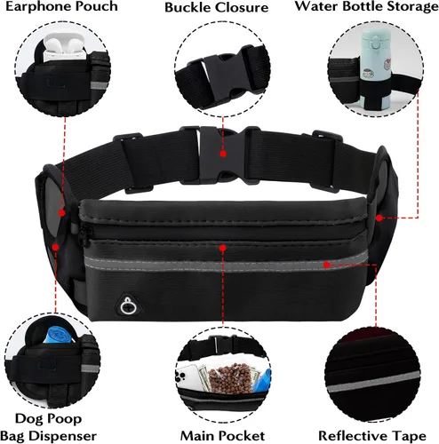 Miniatura 3 de Correa de perro manos libres, correas para correr en la cintura con bolsa con cremallera, cinturón reflectante ajustable, mango doble, elástico