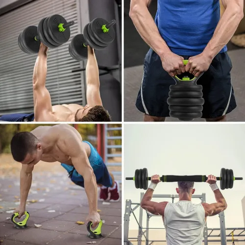 Miniatura 8 de Juego de mancuernas ajustables 4 en 1, mancuernas, pesas rusas y flexiones, asas antideslizantes, pesas libres, para ejercicios de gimnasio en casa