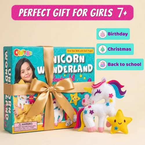 Miniatura 8 de Kit de Costura de Unicornio Mágico para Niñas de 7+ - Crea 5 Adorables Animales de Fieltro y una Almohada Acogedora - Manualidades DIY Divertidas