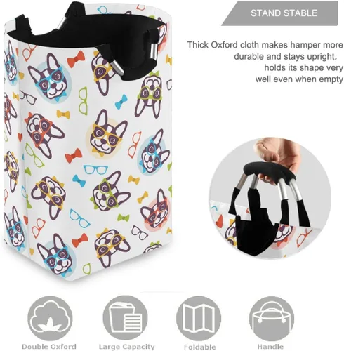 Miniatura 3 de visesunny Cesta plegable para la ropa sucia Bulldog con pajarita de animales grande con asa, juguetes y organización de ropa para baño, dormitorio