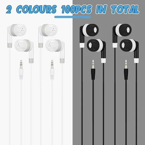 Miniatura 2 de Kigeli Juego de 100 auriculares intraurales con cable para niños y adultos, para aula, estudiantes, auriculares intrauditivos desechables de 0.138