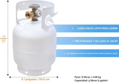 Miniatura 5 de Flame King YSN5LB-GAUGE - Cilindro de tanque de propano de acero de 5 libras con manómetro y válvulas OPD para parrillas y barbacoas, camping, pesca