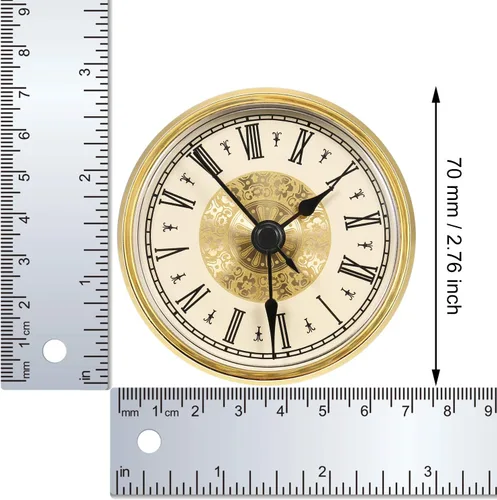 Miniatura 2 de Hicarer 2. 8 pulgadas/2.756 in Mini reloj de cuarzo inserto redondo relojes cabeza inserto número romano reemplazo movimiento blanco cara dorada