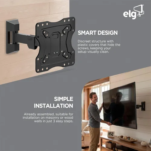 Miniatura 3 de ELG Soporte de pared articulado de movimiento completo para pantallas de 12-42 pulgadas con giratorio, inclinación y extensión, soporta un máximo