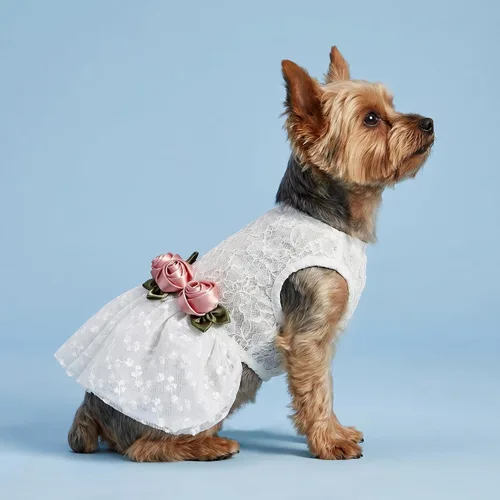 Miniatura 4 de Fitwarm Vestido de boda de lujo con encaje rosa para perro, ropa formal, XXS