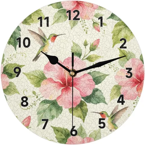 Hummingbird Love - Reloj de pared redondo de 9.84 pulgadas, sin tictac, silencioso, funciona con pilas, para sala de estar, dormitorio, cocina,