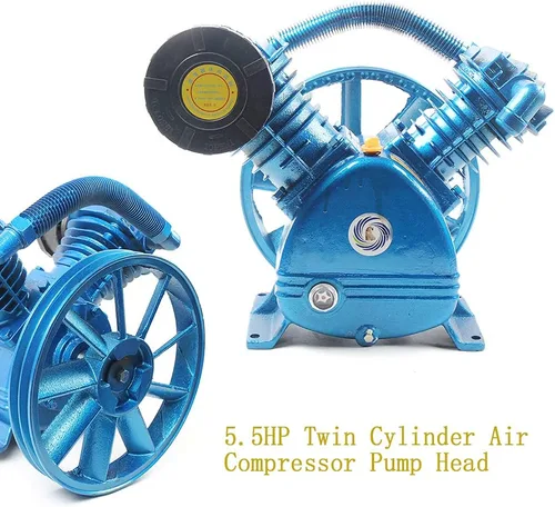 Miniatura 2 de 11 CFM 5.5HP V Style Twin Cylinder Air Compressor Head Pump Motor de hierro fundido de 2 etapas, 175 PSI Azul