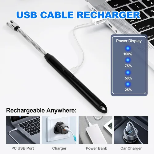 Miniatura 4 de Paquete de 2 encendedores eléctricos de velas – Arco de plasma recargable por USB, resistente al viento, sin llama con cuello flexible para velas
