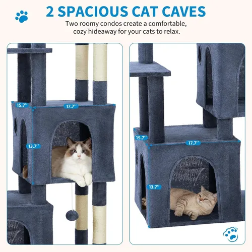 Miniatura 4 de Torre grande de árbol para gatos de 61 pulgadas para gatos de interior, condominio para gatos de varios niveles de servicio pesado para Maine Coon
