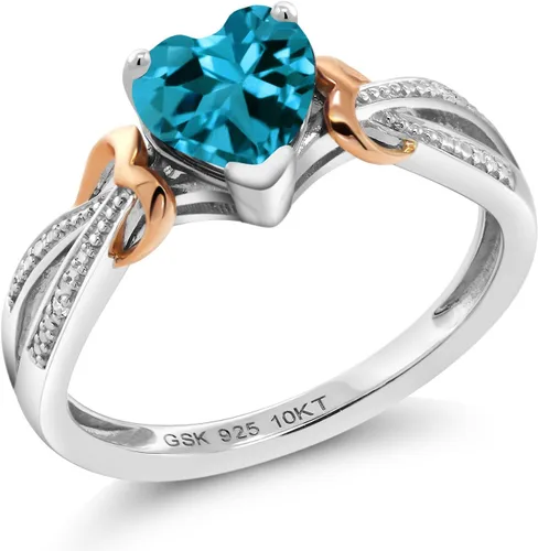 Miniatura 2 de Gem Stone King Anillo de compromiso con piedra preciosa y diamantes con forma de corazón de 0.236 in Plata 925 y oro rosa de 10 quilates Anillo