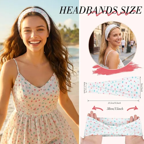 Miniatura 2 de obeoby Diademas bohemias para mujer, paquete de 8 diademas con estampado floral rosa, antideslizantes, para niñas, para el día de San Valentín