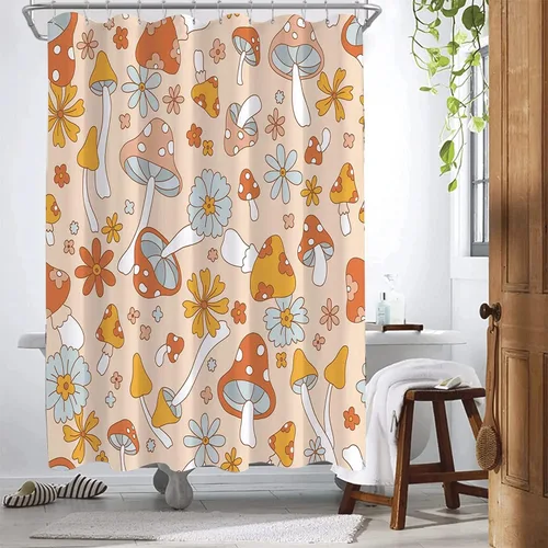 Miniatura 2 de Cortina de ducha retro bohemia para baño con 12 ganchos, moderna cortina de ducha abstracta de mediados de siglo, estilo bohemio, cortina divertida