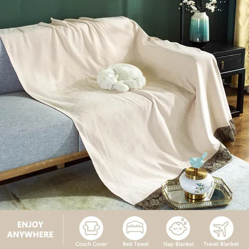 Miniatura 2 de DREAMINGO Funda beige para sofá de 3 cojines, borde jacquard damasco, funda de sofá de textura moderna de color sólido para sofá de 3 plazas, fundas