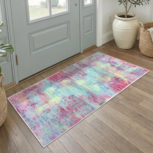 Miniatura 101 de IOHOUZE Alfombra pequeña abstracta de 2 x 3 pies, alfombra de entrada lavable para entrada interior, alfombras con respaldo de goma, alfombra gris