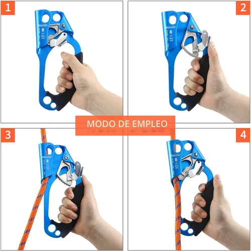 Miniatura 6 de NewDoar Certificado UIAA y CE - Ascendedor de mano para escalada en roca, arborista, equipo de rapel para cuerda de 8~13MM Azul-derecha